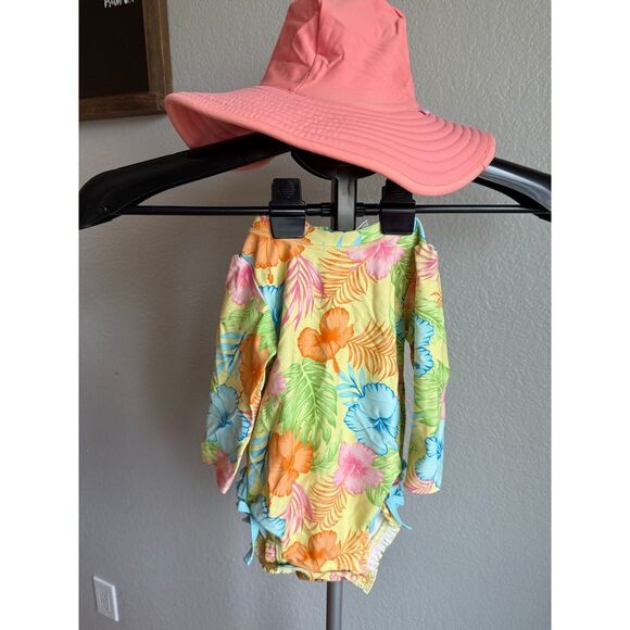 Ruffle Butts Happy Hula One Piece Rash Guard Baby Girl One Piece Swimsuit 12-18m - Picture 2 of 6